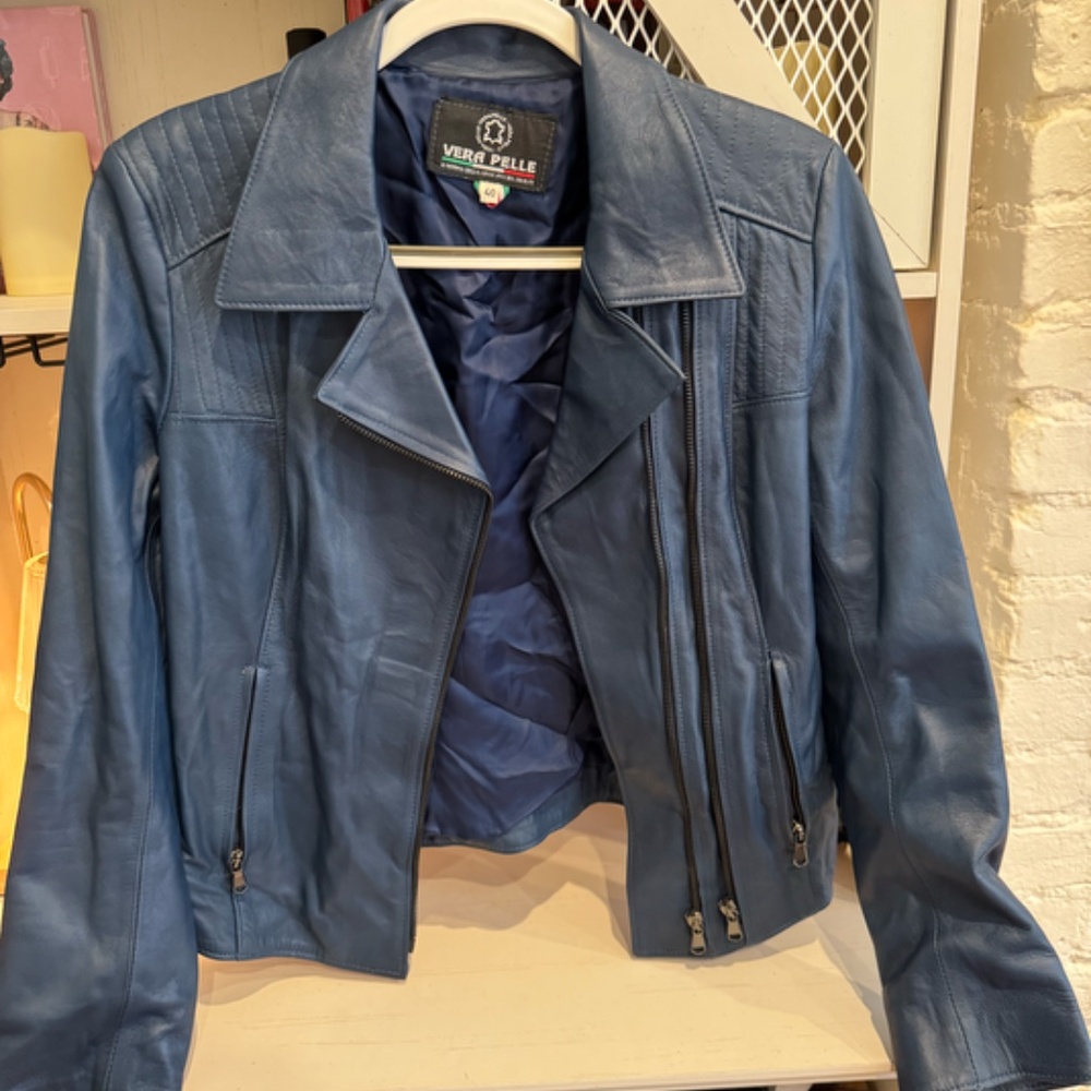 Vera Pelle Blue Leather Jacket